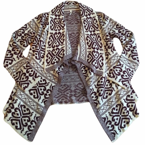 KATE Collection Burgundy & Cream Long Cardigan size Large - Picture 1 of 10